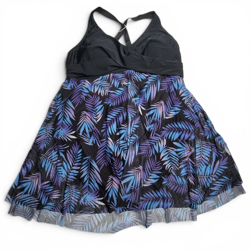 NWT Sothea Plus Size 20W One Piece Swim Dress Black Tummy Control Swimwear - Picture 2 of 9